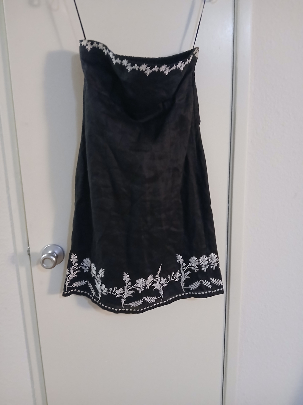 Mango Black Mini Skirt with White Floral Embroidery